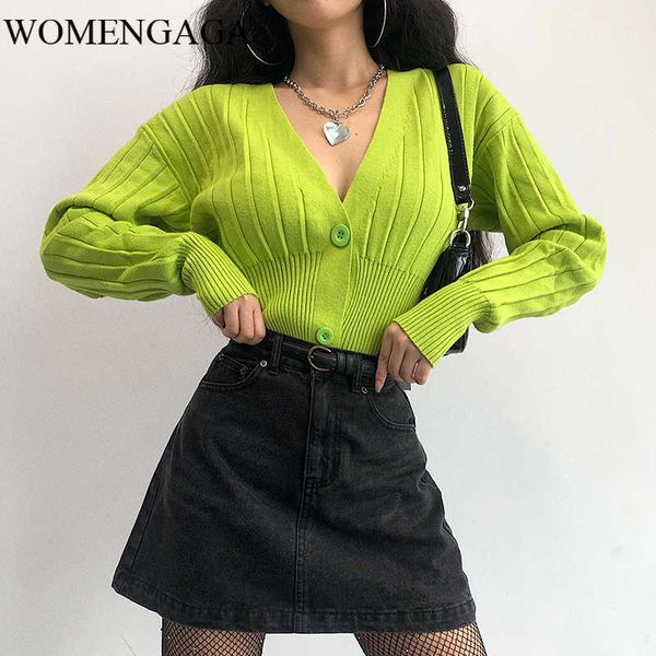 

womengaga girl female apple green high waist short bat full sleeve loose knit cardigan sweatr fold stripe womens eeo9 210603, White