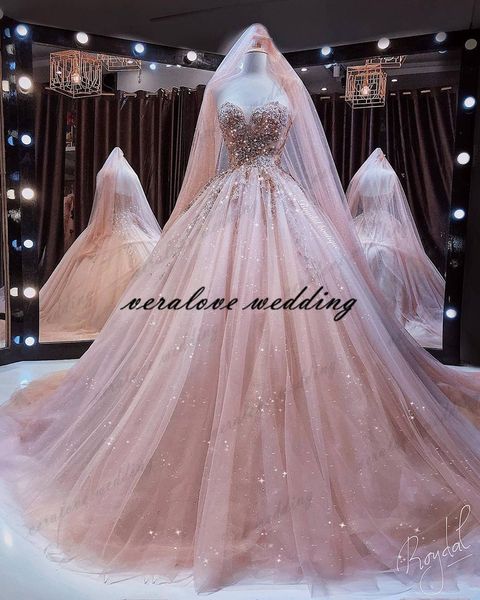 Blush Pink Prom Dress A Line Sweetheart 2021 Perline Paillettes di cristallo Immagini reali Vestido De Festa Occasioni speciali Abiti da festa