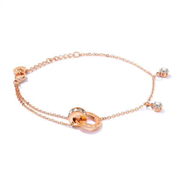 

simple double-layer diamond inlaid bracelet titanium steel plated rose gold double ring clasp slim o-chain, Golden;silver