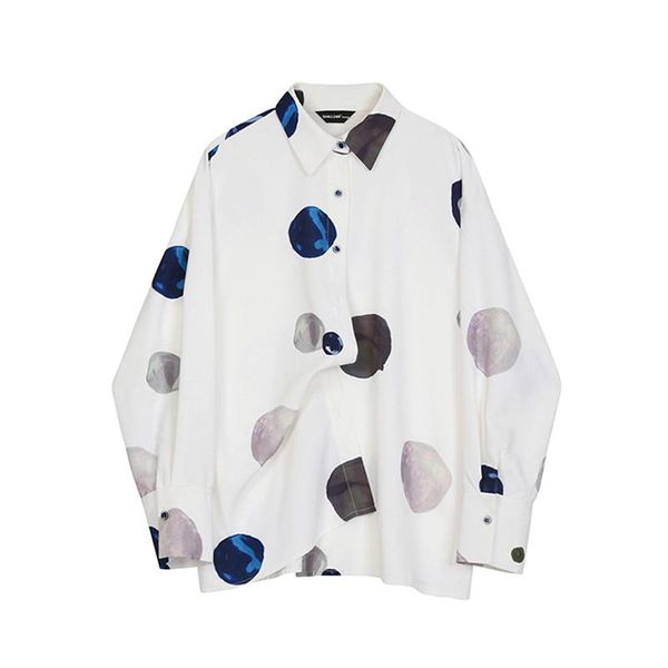 

women's blouses & shirts spring casual planet print long sleeve button loose slim women clothing 2021 fashion summer blouse white x765