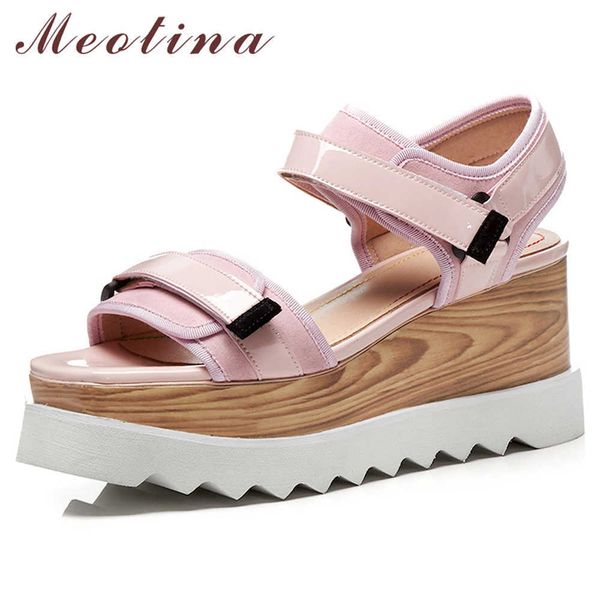 Meotina Sandális de verão mulheres sapatos de vaca plataforma de camurça cunha sapatos de salto alto moda aberta toe sandálias senhoras rosa tamanho 33-40 210608