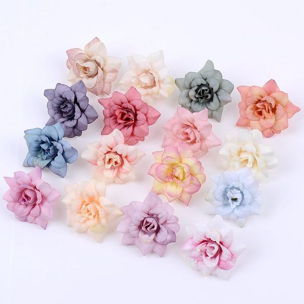 

20pcs 4.5cm mini rose artificial flower head wedding party decoration diy wreath scrapbook gift graft needlework fake decorative flowers & w