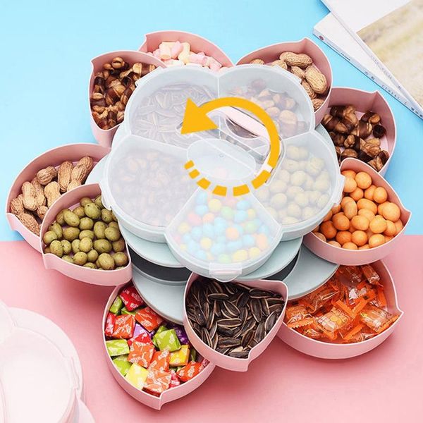 

three-layer rotating fruit plate petal shape dried snack storage tray living room candy dish dishes & plates