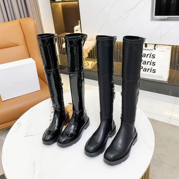 

2021 luxury women winter stretch boots popular woman elasticity over the knee shoes superstar high heels fashion genuine leather platform th, Black