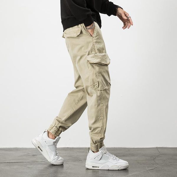 

men's pants glacialwhale mens cargo men 2021 hip hop side pockets safari style japanese streetwear khaki for, Black