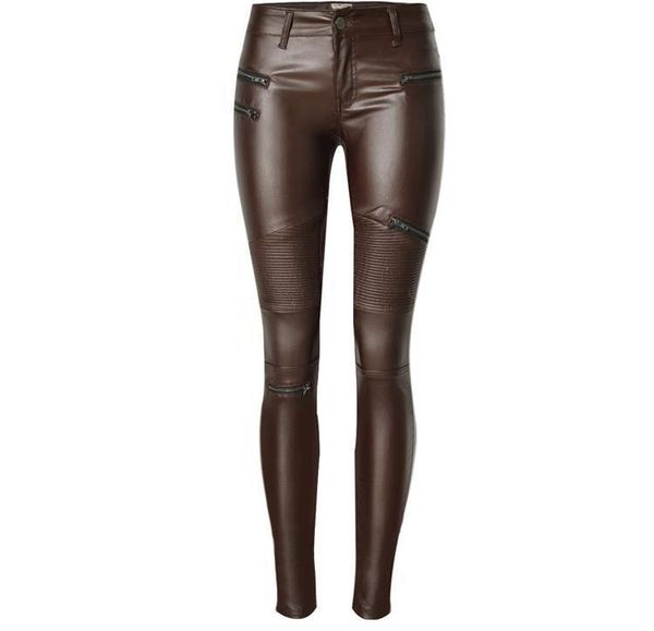

brown coated skinny plaid stretch women jeans low waist pants motorcycle biker multi zipper punk faux pu leather pencil, Blue