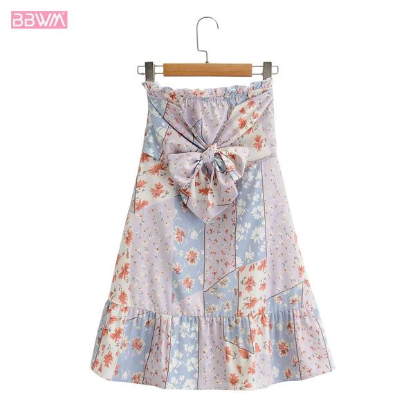 

women vintage one word neck small fresh halter with wooden ears dress bowknot decoration stitching chic female mini dresses 210507, Black;gray
