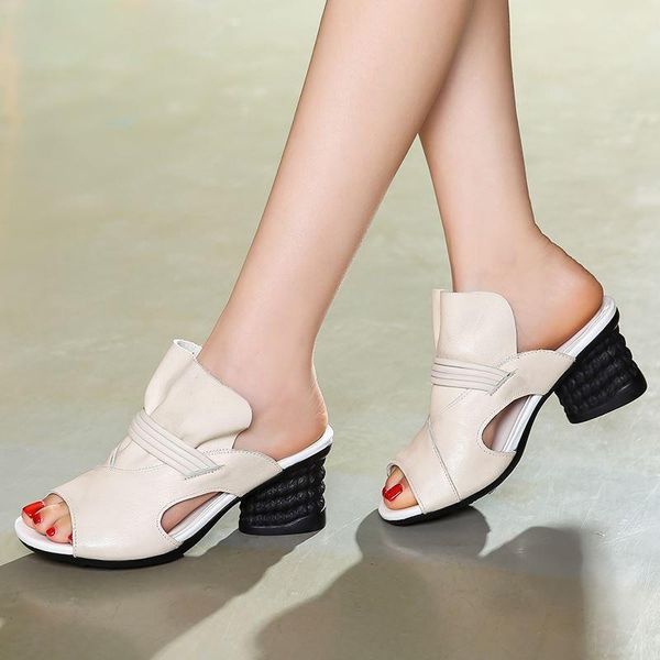 

white fashion peep toe women slippers female hollow out genuine leather sandals high heels summer shoes zapatos mujer, Black