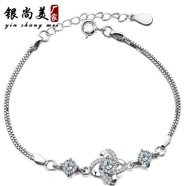

silver plated bracelet women's new four leaf clover bracelet platinum plated jewelry japanese and korean simple fashion silver gift, Black