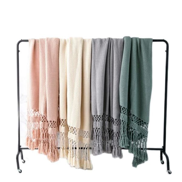 

blankets decor knit blanket american styletassel hollow-out sofa throws pink beige acrylic chair cover bed towel po prop home textile