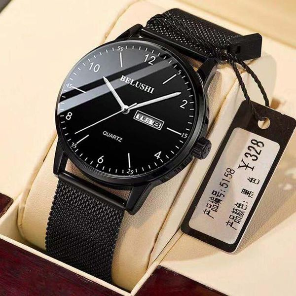 

wristwatches 2021 men watch ultra slim steel mesh quartz wristwatch dual calendar simple black clock male hodinky man relogio masculino, Slivery;brown