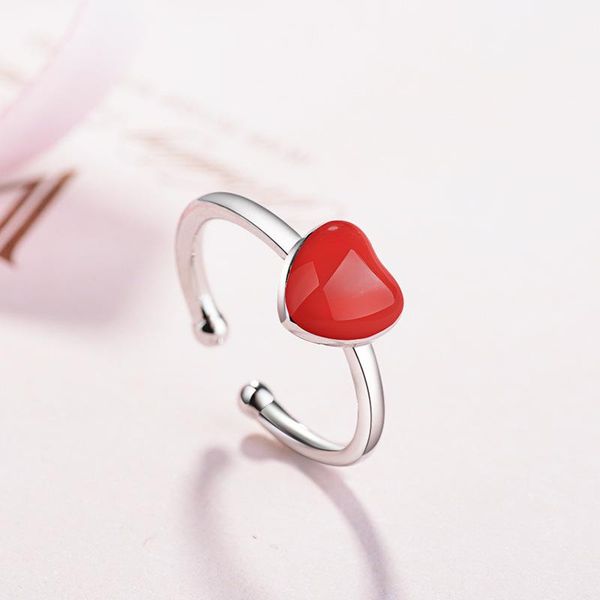 

wedding rings personality 925 sterling silver red heart thai opening adjustable for women men bague, Slivery;golden