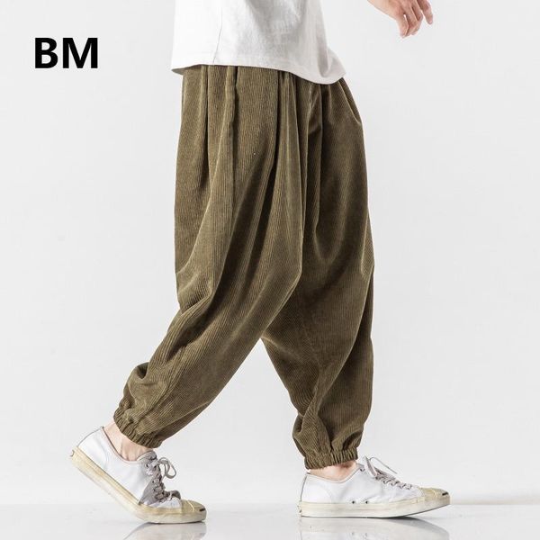 

corduroy baggy pants japanese streetwear fashion harem hip hop joggers plus size oversized casual men clothing men's, Black