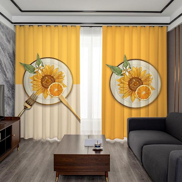 

custom size 100% polyester 3d mandarin orange digital print curtains for dining room home curtain & drapes