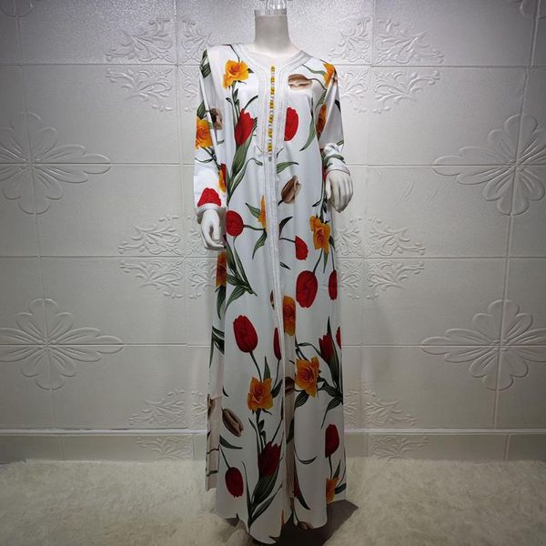 

ethnic clothing muslim dress white floral maxi women fashion ribbon v neck long sleeve arabic dubai turkey clothes plus size 2021, Red