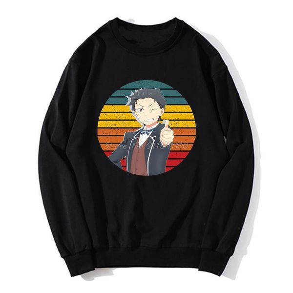 

men's hoodies & sweatshirts vintage essential hoodie re zero natsuki anime men fleece sweater sweatshirt streetwear harajuku, Black