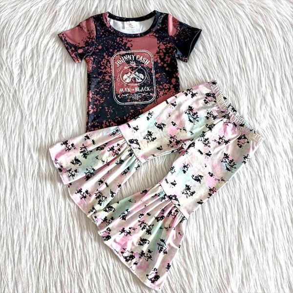

fashion teenager short sleeve outfit girl raglan shirt match bell pants clothes baby girls colorful print, White