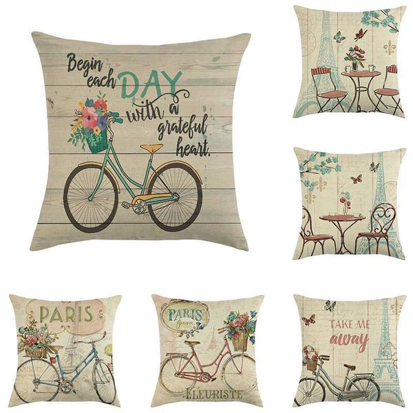 

cushion/decorative pillow retro series cushion cover bicycle and flower pattern pillowcase living room sofa bedroom bay window decoration ac