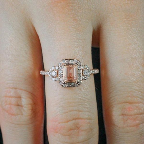 

wedding rings fashion est antique vintage design milgrain 2 carat round morganite ring set for woman jewelry engagement gifts, Slivery;golden