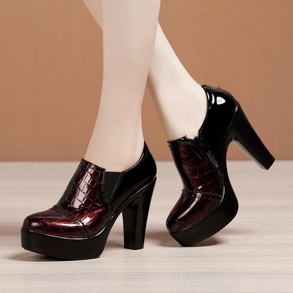 

dress shoes gktinoo block heel deep mouth platform pumps patent leather women 2021 high heels ladies office party shoe plus size, Black