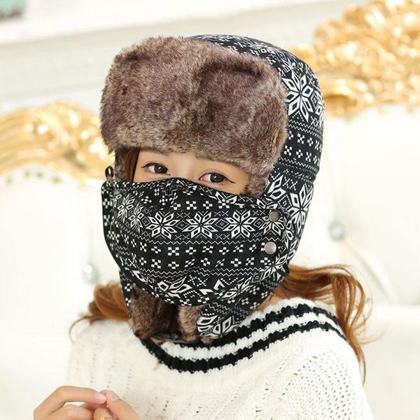 

berets classic winter bomber hats women men ear flap earflap hat snowflake knitted trooper thick warm all-match fashion, Blue;gray