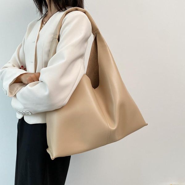 

evening bags women handbag big capacity 2021 simple designer female shoulder pu leather hobos tote khaki