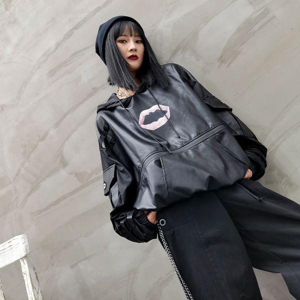

hoodies female shirt leather style plutonium couture superior printing korean sweater hoodie, Black