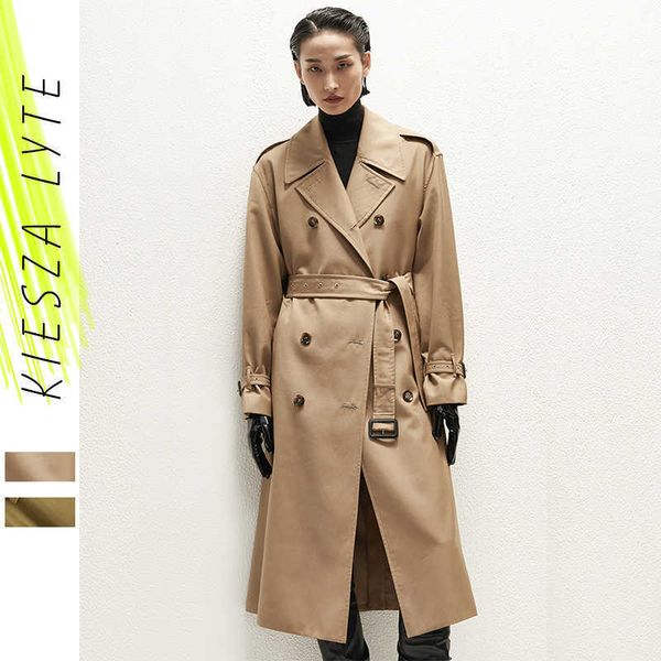 Trench coat kaki da donna Autunno Fashion Brand Classico stile britannico Lady con cintura oversize giacca lunga allentata Capispalla di qualità 210608