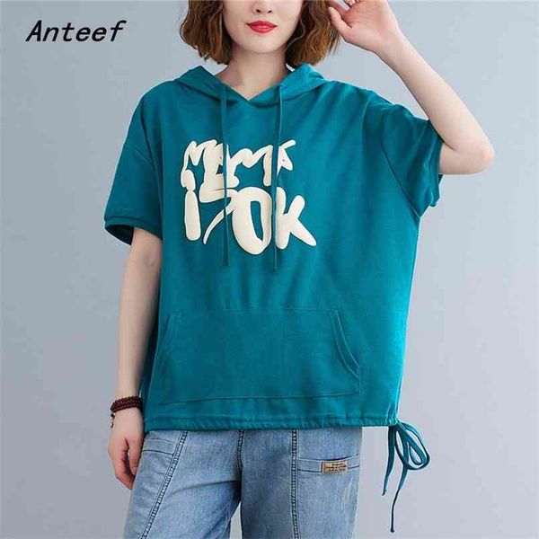 

hooded cotton vintage plus size casual loose summer tee t shirt women t-shirt ladies tshirt streetwear clothing 210517, White