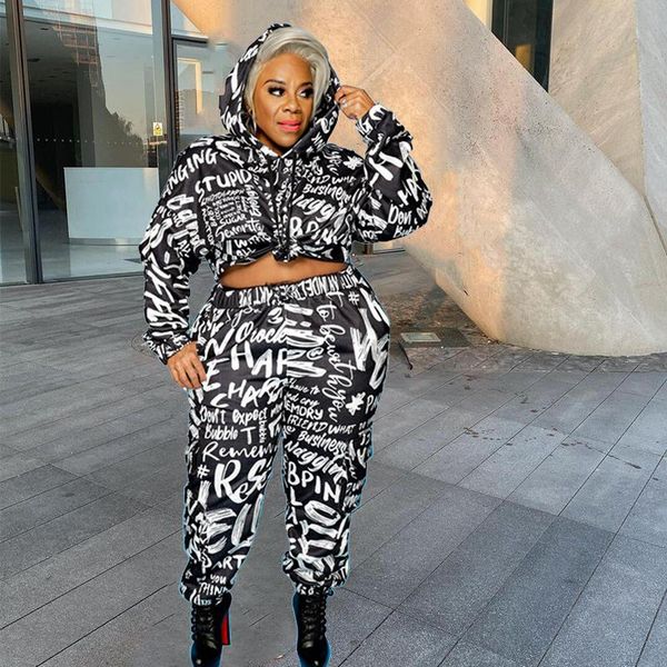 

plus size tracksuits 2 piece outfits for women pants and hoodie joggers matching sets letter print tracksuit wholesale drop, Black