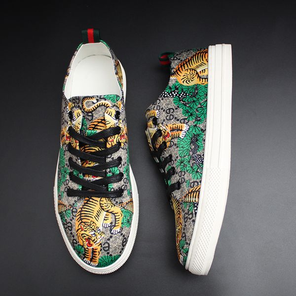 

new mens fashion low-sneakers lazy lantern printed tiger casual boots four seasons tide couple peas shoes