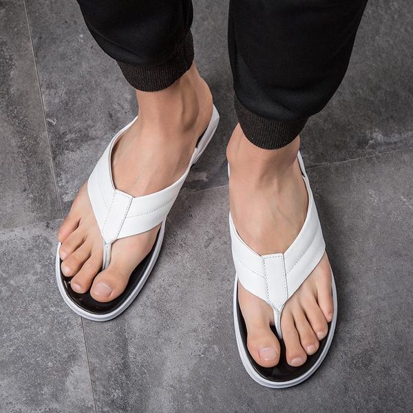 

slippers sliders flip flop man men leather sandals room men's summer sandals&slippers slipper shoes zapatillas trabajo, Black