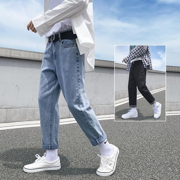 

men's jeans dyb&zacq loose men male trousers simple design cozy all-match students daily casual straight denim pants, Blue