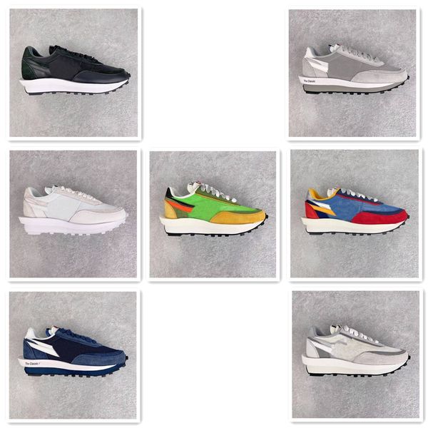 

new x ldvwaffle man women 1 low shoes fashion outdoor sneaker jogging shoes overlapping fragment design black/white/gray/blue