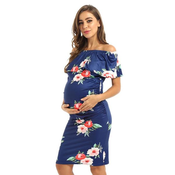 

maternity dresses elegant casual ca pregnancy ruffles off shoulder bodycon floral printed pregnant women ruched sides sundress vestidos, White