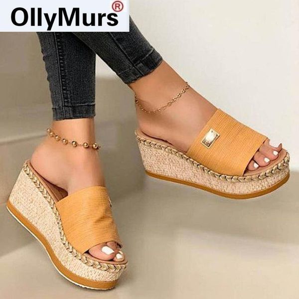 

women's slippers wedges summer ladies platform sandals casual shoes woman slip on fashion female 2021 comfort dress, Black