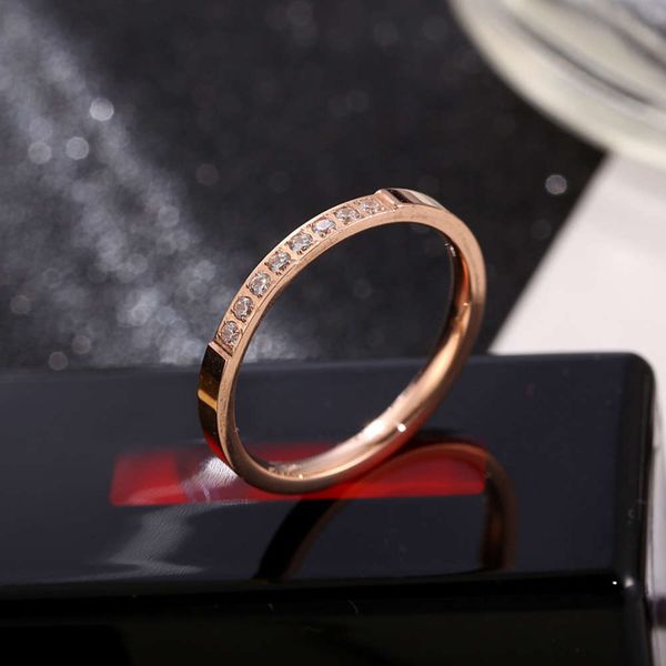 

new titanium steel rose gold diamond ring, Black