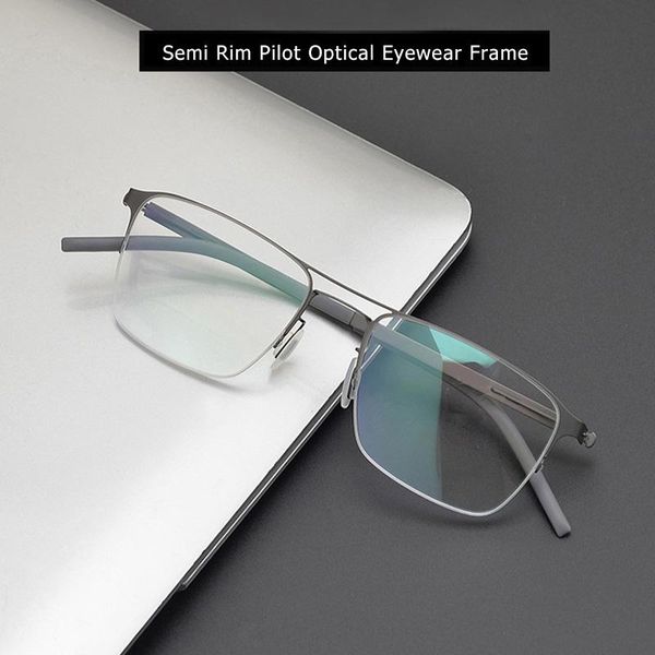 

men screwless half semi rim pilot aviation optical eyewear frame prescription glasses for myopia black gun spectacles eyeglasses fashion sun