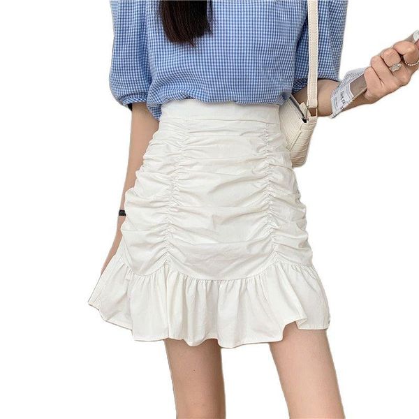

skirts spring skirt female 2021 a-line korean version of the french high waist solid color wild thin short hips 462, Black