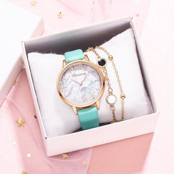 

wristwatches 2021quartz wristwatch casual bracelet ladies watch fashion women watches rolling beads deer design dial zegarek damski, Slivery;brown