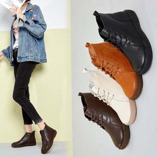 

autumn winter single middle tube short boots layer cowhide pure leather cowb bottom soft and comfortable martinson, Black