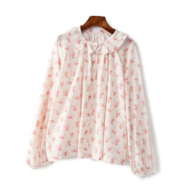 

suit women floral blouse prairie chic long sleeve ruffles printing fresh single breasted shirt, White;black