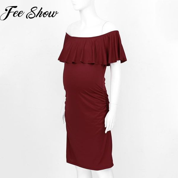 

maternity dresses for po shoot women pregnancy off shoulder ruffles solid nursing dress pography props clothes, White