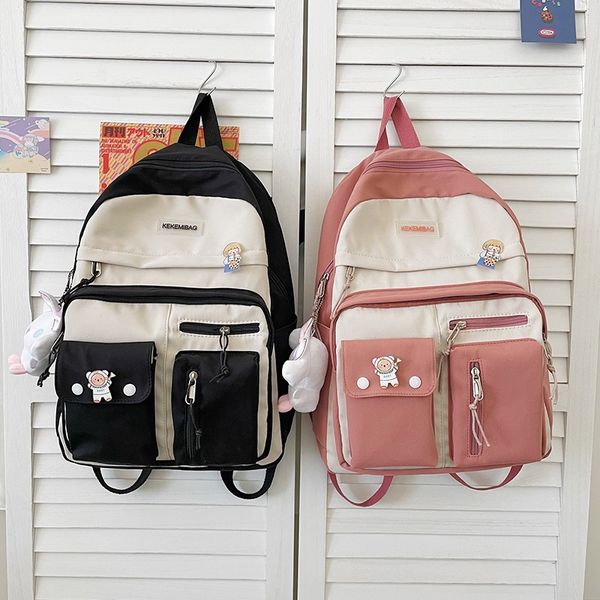 

korean style fashion school bag for women nylon casual solid color women's backpacks large capacity multi-pocket backpack