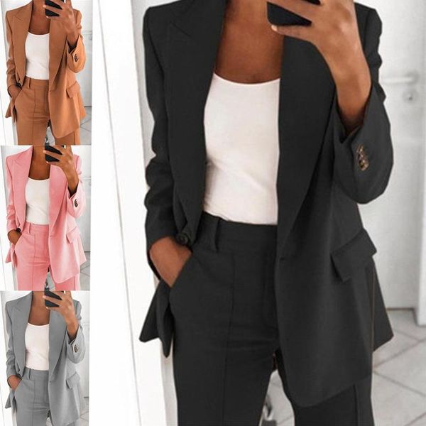 

women's jackets blazer women spring ladies female coats casual fashion basic notched slim solid office outwear loose 2021, Black;brown