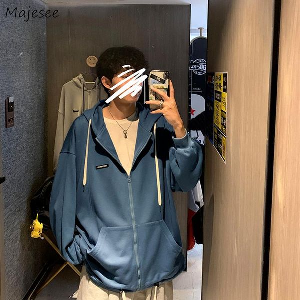 

men's hoodies & sweatshirts men with hat zipper loose chic spring all-match solid ulzzang casual streetwear harajuku teens outwear sim, Black