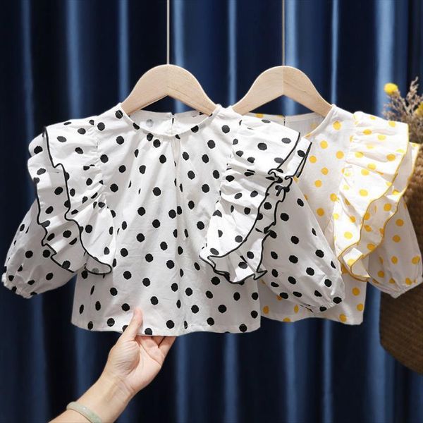 

baby girls doll shirt spring and autumn childrens western style polka dot white long sleeved, White;black