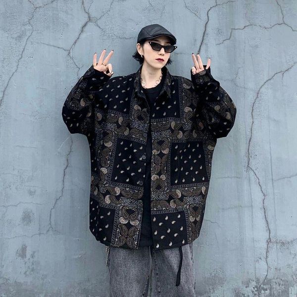 

women's jackets cashew flower women spring-autumn high street retro printed coat female hip hop trendy loose collar clothes, Black;brown
