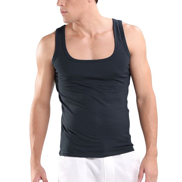 

men' tank sports elastic cotton i-neck square neck casual breathable vest slim fitting home bottom coat, White;black