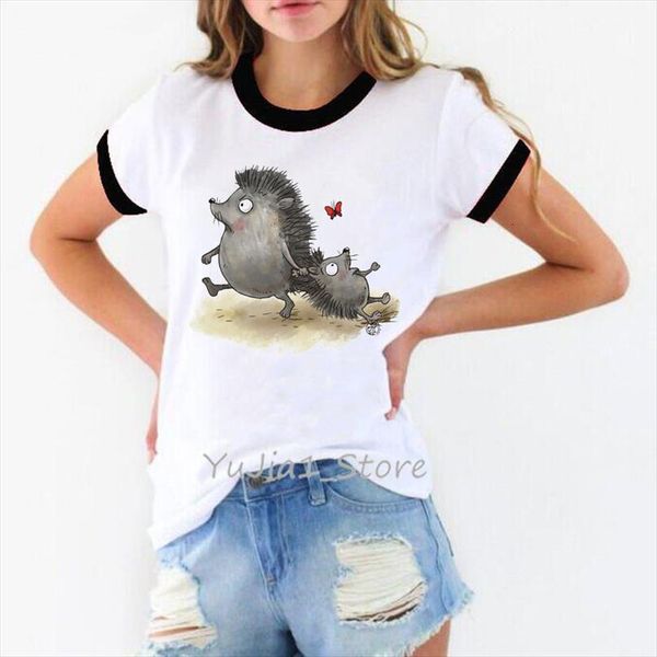 

summer funny cute hedgehogs men t shirt and women animal print female white short sleeve ringer tee diy custom, White;black